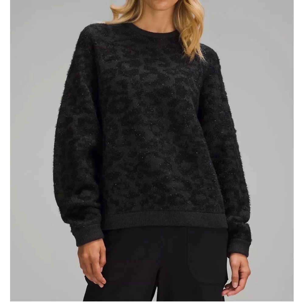 Lululemon Merino Wool Sparkle Leopard Sweater Black Charcoal oversized Medium